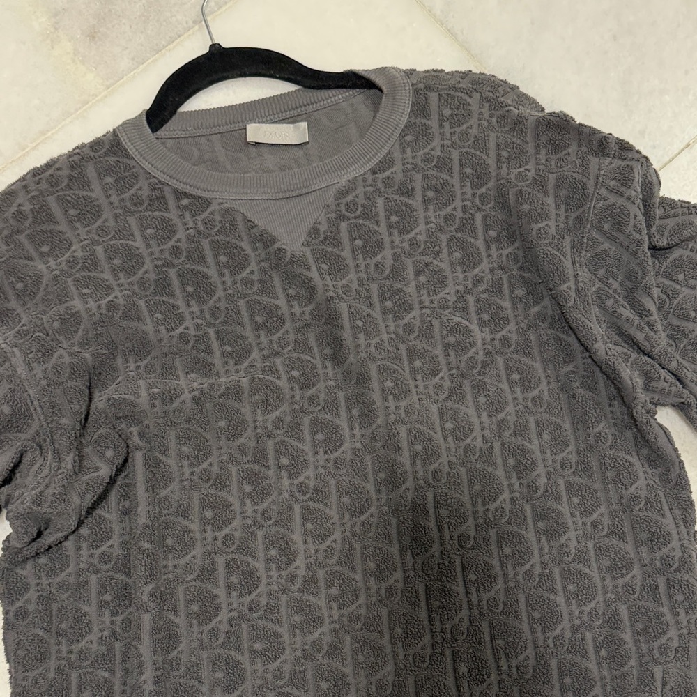 Dior Short Sleeve Monogram Terry Crewneck in Charcoal Gray